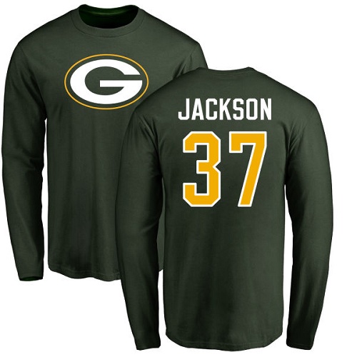 Men Green Bay Packers Green #37 Jackson Josh Name And Number Logo Nike NFL Long Sleeve T Shirt